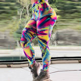 Stretchy Gym Tights Energy Rainbow Print Seamless Leggings Tummy Control Yoga Pants High Waist Sport Running Pants Women